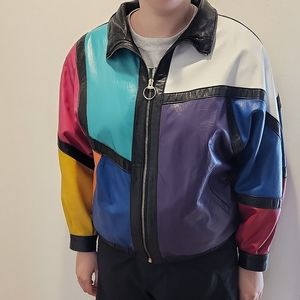 Multi-color leather jacket, size medium